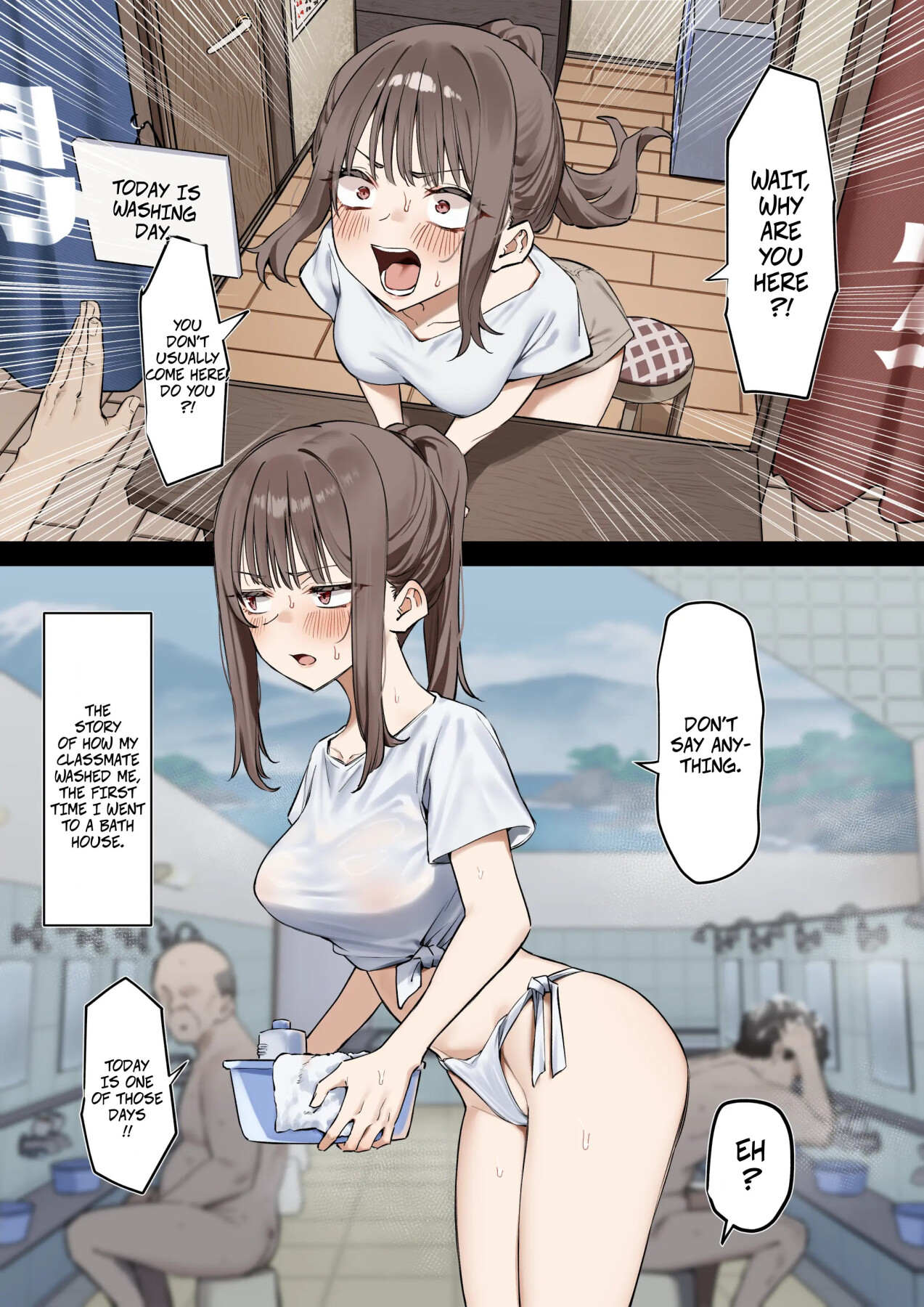 Hentai Manga Comic-The story of how I went to a public bath and got washed by a classmate.-Read-1